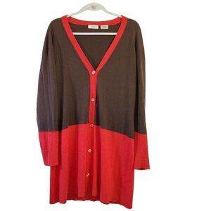 Neiman Marcus Cardigan Womens XL Brown Colorblock Silk Linen Sweater Button‎ Up
